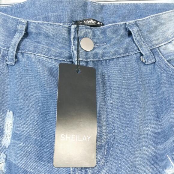 Sheilay High Waisted Ripped Leopard Patchwork Destroyed Jeans Size M - Picture 6 of 6